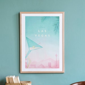Las Vegas Travel Poster Print by Henry Rivers | Las Vegas Travel Wall Art | Minimalist Vintage Retro Style Travel Art