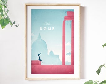 Rome Travel Poster Print by Henry Rivers | Rome Travel Wall Art | Minimalist Vintage Retro Style Travel Art