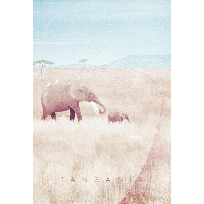 Tanzania Travel Poster Print by Henry Rivers Tanzania Safari Travel Wall Art Minimalist Vintage Retro Style Travel Art image 4