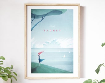 Sydney Travel Poster Print by Henry Rivers | Sydney Travel Wall Art | Minimalist Vintage Retro Style Travel Art