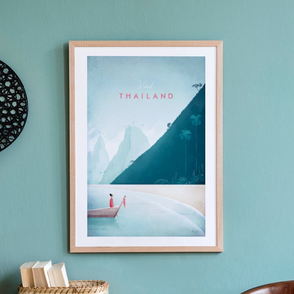 Thailand Travel Poster Print by Henry Rivers | Thailand Travel Wall Art | Minimalist Vintage Retro Style Travel Art