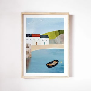 Vissersdorp Cornwall-afdruk van Henry Rivers | Cornwall kustplaats kunst aan de muur | Cornish kustkunstposter | Strandstad Cornwall