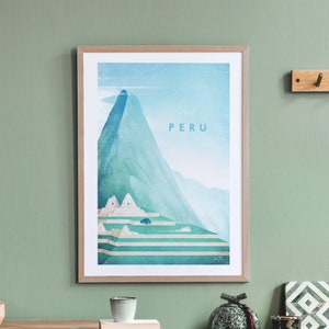 Perú Travel Poster Print por Henry Rivers / Machu Picchu Travel Wall Art / Minimalista Vintage Retro Style Travel Art