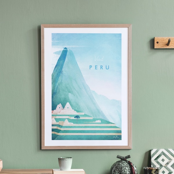 Peru Reise Poster Druck von Henry Rivers | Machu Picchu Reise Wand Kunst | Minimalistische Reisekunst im Vintage-Retro-Stil