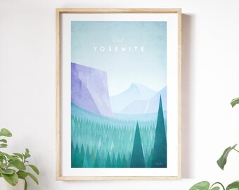 Yosemite Travel Poster Print by Henry Rivers | Yosemite Travel Wall Art | Minimalist Vintage Retro Style Travel Art