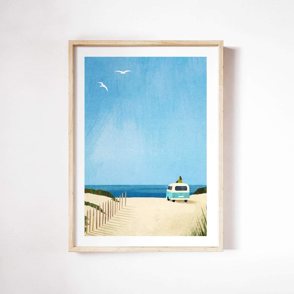 Van Life II Poster von Henry Rivers | Kunstdruck Wohnwagen | Kunst Poster | Kombi Van Camper Van; Strandkunst
