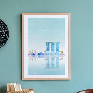 Singapur Reise Poster Druck von Henry Rivers | Singapur-Reise-Wand-Kunst | Minimalistische Reisekunst im Vintage-Retro-Stil