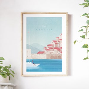 Póster de viaje a Croacia de Henry Rivers / Arte mural de viajes a Croacia / Arte de viaje minimalista de estilo retro vintage