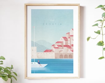 Croatia Travel Poster Print by Henry Rivers | Croatia Travel Wall Art | Minimalist Vintage Retro Style Travel Art