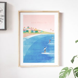 Impresión de cartel de viaje de Australia por Henry Rivers / Arte de pared de viaje de Australia / Arte de viaje de estilo retro vintage minimalista