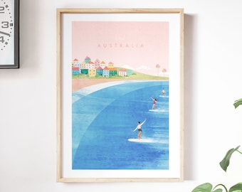 Australia Travel Poster Print by Henry Rivers | Australia Travel Wall Art | Minimalist Vintage Retro Style Travel Art