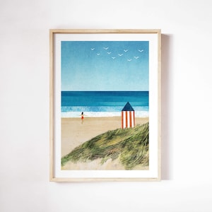 Beach Girl IV Druck von Henry Rivers | Strandhütte, Frau, Schwimmen, Wild Ocean Kunstdruck | Kunst Poster | Wilde Strand Frau Urlaub