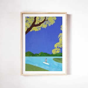 Stand Up Paddle Boarding Print by Henry Rivers | Wall Art Print | Art Poster |