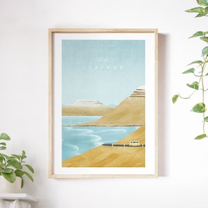 Iceland Travel Poster Print by Henry Rivers | Iceland Road Trip Travel Wall Art | Minimalist Vintage Retro Style Travel Art