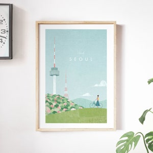 Seoul Travel Poster Print by Henry Rivers | Seoul Travel Wall Art | Minimalist Vintage Retro Style Travel Art