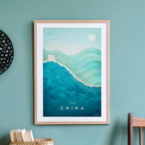 Impresión de carteles de viajes de China por Henry Rivers / Gran Muralla de China Travel Wall Art / Minimalista Vintage Retro Style Travel Art