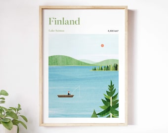 Finlanddruk door Henry Rivers | Lake Saimaa kunst aan de muur | Finland kunstposter