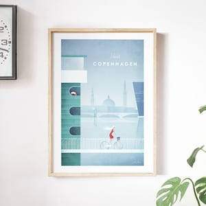 Copenhagen Travel Poster Print by Henry Rivers | Copenhagen Travel Wall Art | Minimalist Vintage Retro Style Travel Art