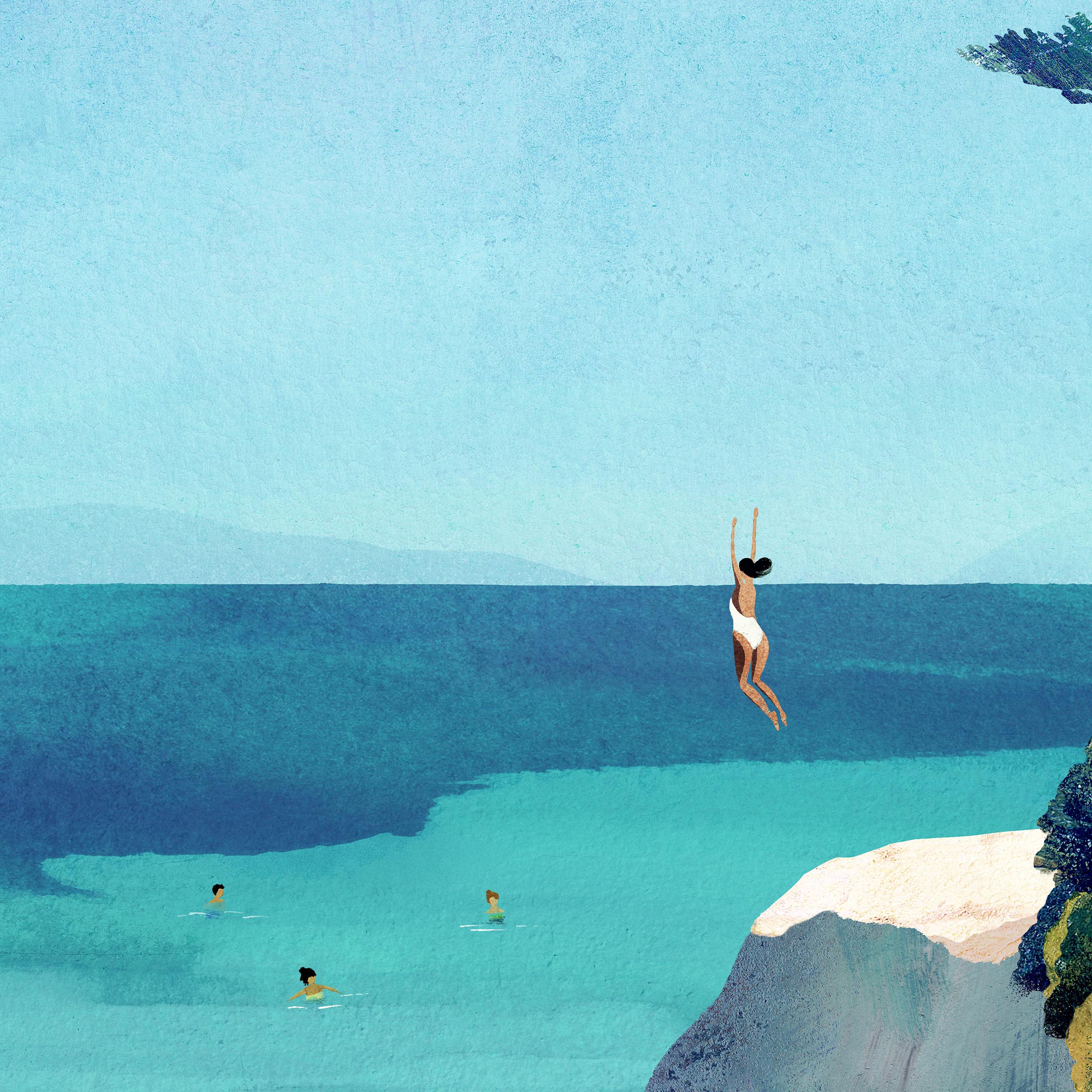 Sea Swim Leap Print by Henry Rivers | Sea Swim Wall Art | Seaside