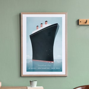 Impresión de cartel de viaje de línea transatlántica por Henry Rivers / Arte de pared de viaje de crucero / Arte de viaje de estilo retro vintage minimalista