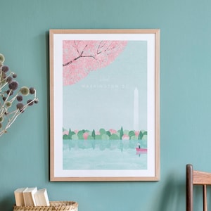 Poster de voyage Washington DC par Henry Rivers | Décoration murale de voyage à Washington DC | Art de voyage minimaliste de style rétro vintage