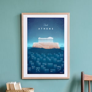 Athen Reise Poster Druck von Henry Rivers | Athen Reise Wandkunst | Minimalistische Reisekunst im Vintage-Retro-Stil