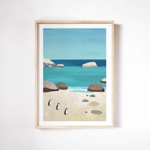 Penguins, Boulders Beach Print by Henry Rivers | Wall Art Print | Art Poster | Boulders Beach Penguins, Penguin Beach