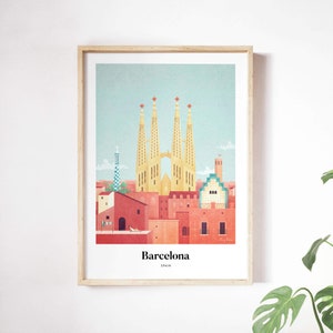 Barcelona Print by Henry Rivers | Sagrada Familia Wall Art | Barcelona Art Poster
