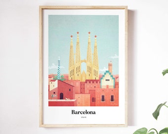 Barcelona Print by Henry Rivers | Sagrada Familia Wall Art | Barcelona Art Poster