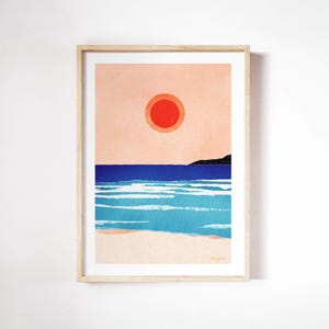 Impresión de puesta de sol en el océano de Henry Rivers / Arte mural de puesta de sol en la playa y el océano / Póster de arte del amanecer en el océano / Impresión de olas, playa, sol y océano / Amanecer en la playa