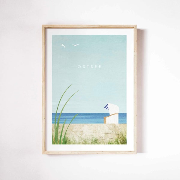 Ostsee Travel Poster Print by Henry Rivers | Baltic Sea Travel Wall Art | Minimalist Vintage Retro Style Travel Art