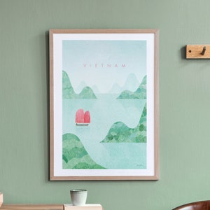 Impresión de carteles de viajes de Vietnam por Henry Rivers / Vietnam Travel Wall Art / Minimalista Vintage Retro Style Travel Art
