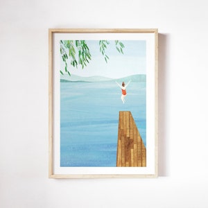 Wild Swim Print by Henry Rivers | Lake Swim Wall Art | Cold Water Swimming Art Poster