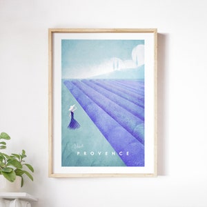 Provence Travel Poster Print by Henry Rivers | Provence Lavender Fields Travel Wall Art | Minimalist Vintage Retro Style Travel Art