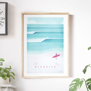Biarritz Travel Poster Print por Henry Rivers / Surf Biarritz Travel Wall Art / Minimalista Vintage Retro Style Travel Art