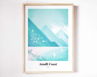Amalfi Coast Print by Henry Rivers | Amalfi Coast Wall Art | Amalfi Coast Art Poster