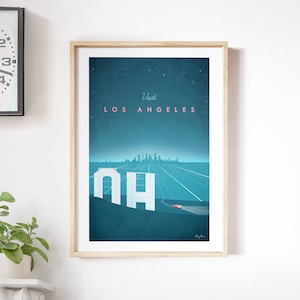 Los Angeles Reise Poster Druck von Henry Rivers | Los Angeles Reise Wandkunst | Minimalist Vintage Retro Style Reisekunst