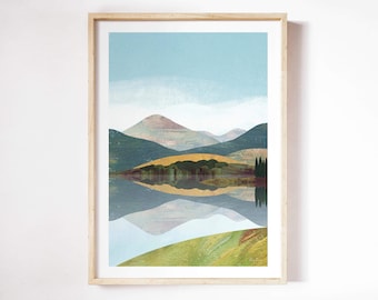 Mountain Lake Print by Henry Rivers | Wall Art Print | Art Poster | Mountains Lake, Landscape, Nature Print