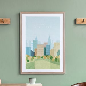 Impresión de carteles de viajes de Nueva York por Henry Rivers / Arte de pared de viajes de otoño de Nueva York / Arte de viaje de estilo retro vintage minimalista