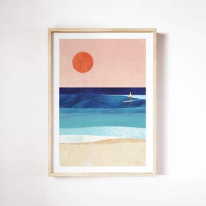 Surf Girl V Print by Henry Rivers | Surfing, Surfer, Beach Wall Art Print | Art Poster | Surfing Surfer