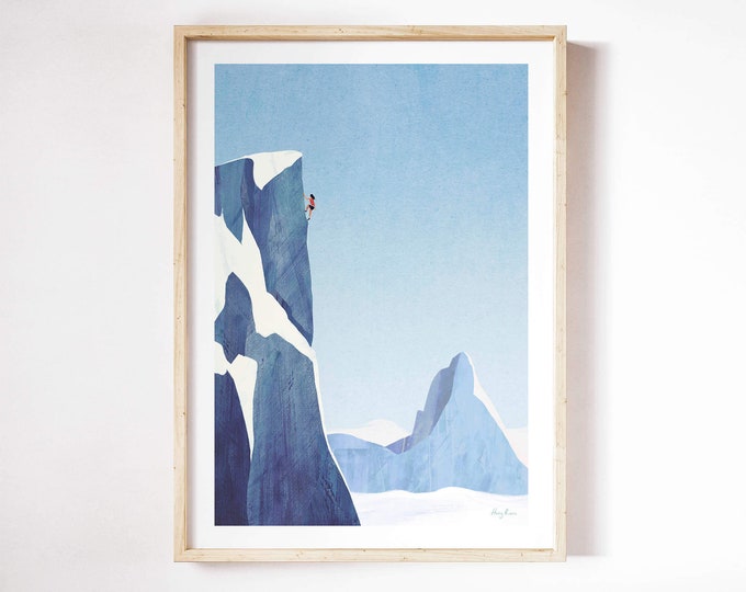 Mountain Climbing Print by Henry Rivers | Wall Art Print | Art Poster | Climber, Climb Print | Mountain Climbing Art, Alpine Climbing