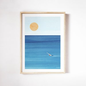 Sea Swim Poster von Henry Rivers | Open-Water Swim Seaside Beach Wandkunst | Kaltwasser Schwimmen Schwimmer Art Poster