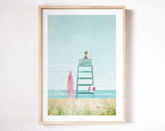 Lifeguard Print by Henry Rivers | Lifeguard Tower Wall Art | Lifeguard Art Poster