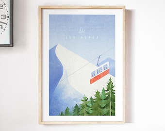 Les Alpes Travel Poster Print by Henry Rivers | Ski Les Alpes Travel Wall Art | Minimalist Vintage Retro Style Travel Art