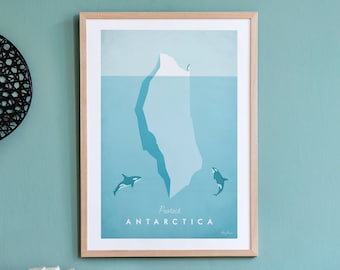 Antarctica Travel Poster Print by Henry Rivers | Antarctica Travel Wall Art | Minimalist Vintage Retro Style Travel Art