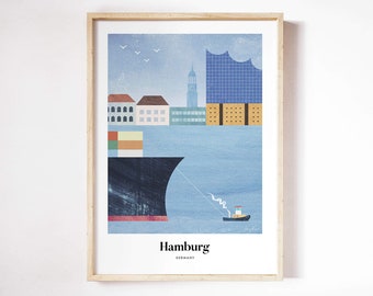 Hamburg door Henry Rivers | Hamburg kunst aan de muur | Hamburgse kunstposter