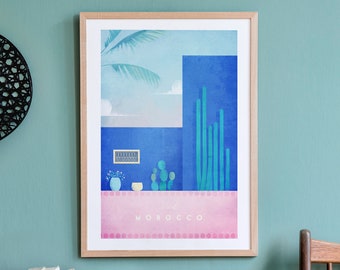 Morocco Travel Poster Print by Henry Rivers | Morocco Travel Wall Art | Minimalist Vintage Retro Style Travel Art