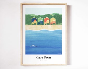 Cape Town, Muizenberg Print by Henry Rivers | Cape Town Wall Art | Cape Town Art Poster