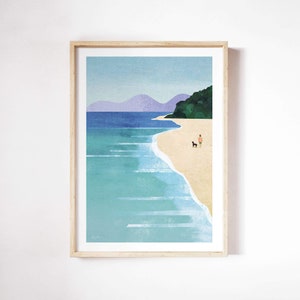 Impresión de chica de playa II de Henry Rivers / Impresión de arte de pared de verano con paisaje costero / Póster de arte de playa de mar / Mujer junto al mar en la playa, mar