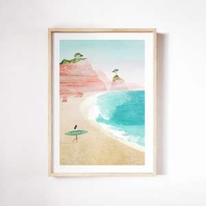 Surf Girl Print by Henry Rivers | Surf Beach Wall Art | Surfing Art Poster, Surf, Surfer, Surfing Girl